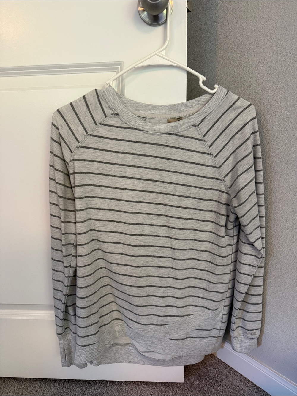 Danskin Light Gray and Dark Gray Striped Crewneck Sweatshirt
